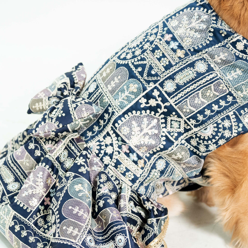 Furryfits Royal Blue Dog Lehenga Dress for Wedding and Party Wear