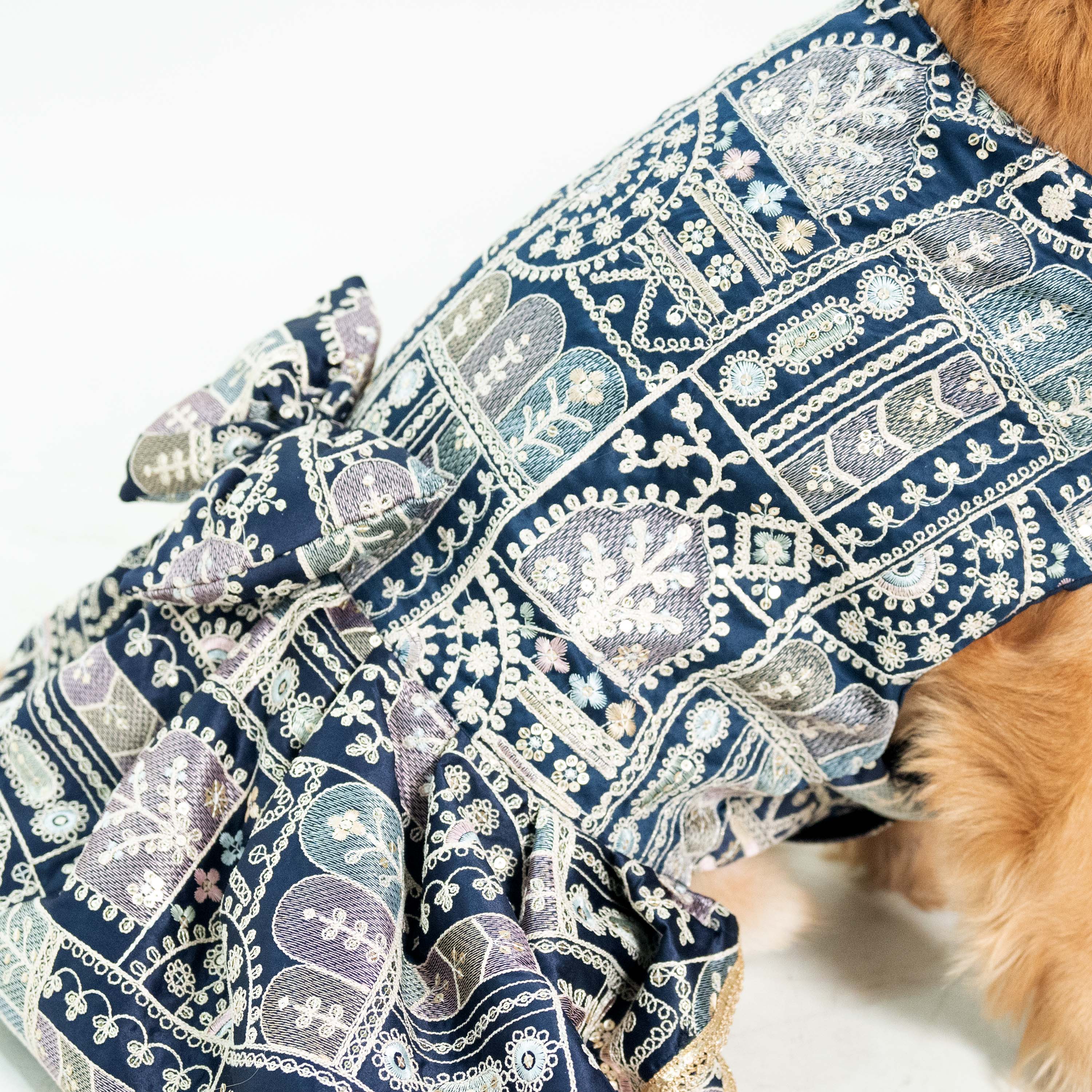 Furryfits Royal Blue Dog Lehenga Dress for Wedding and Party Wear