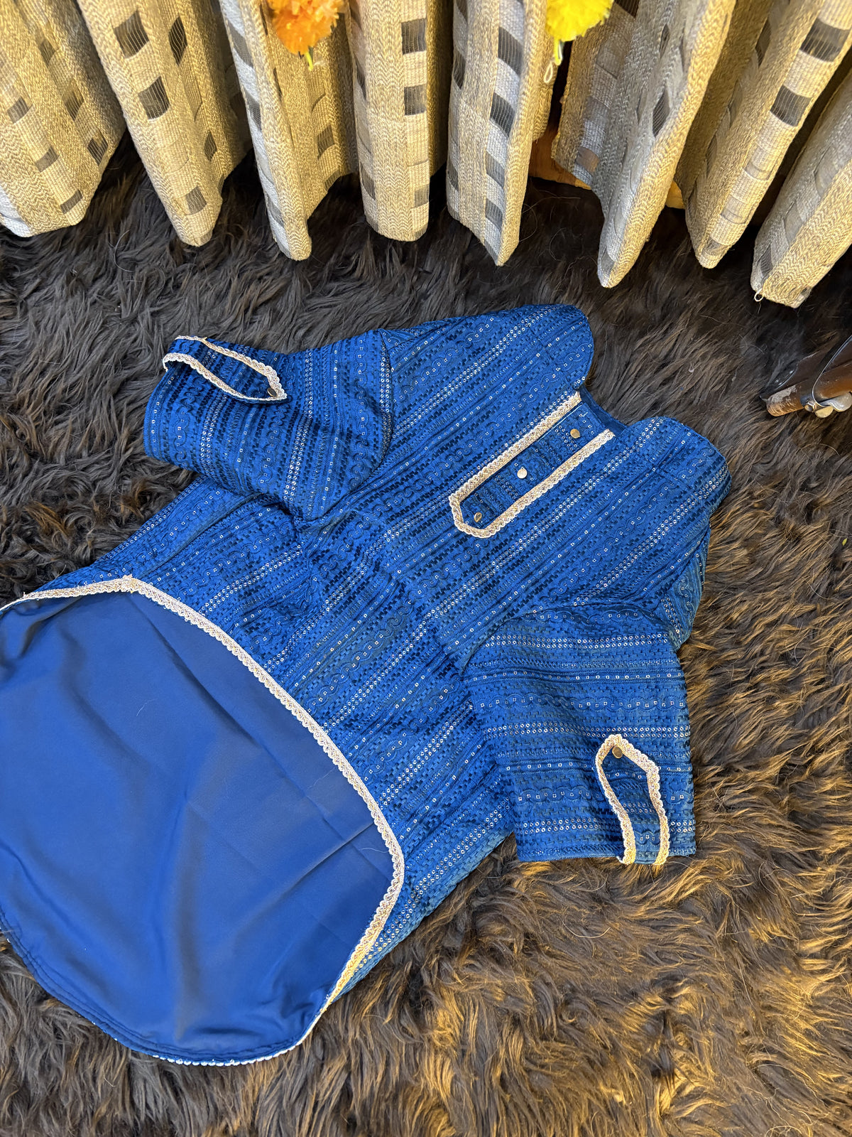 Peacock Blue Zari Kurta