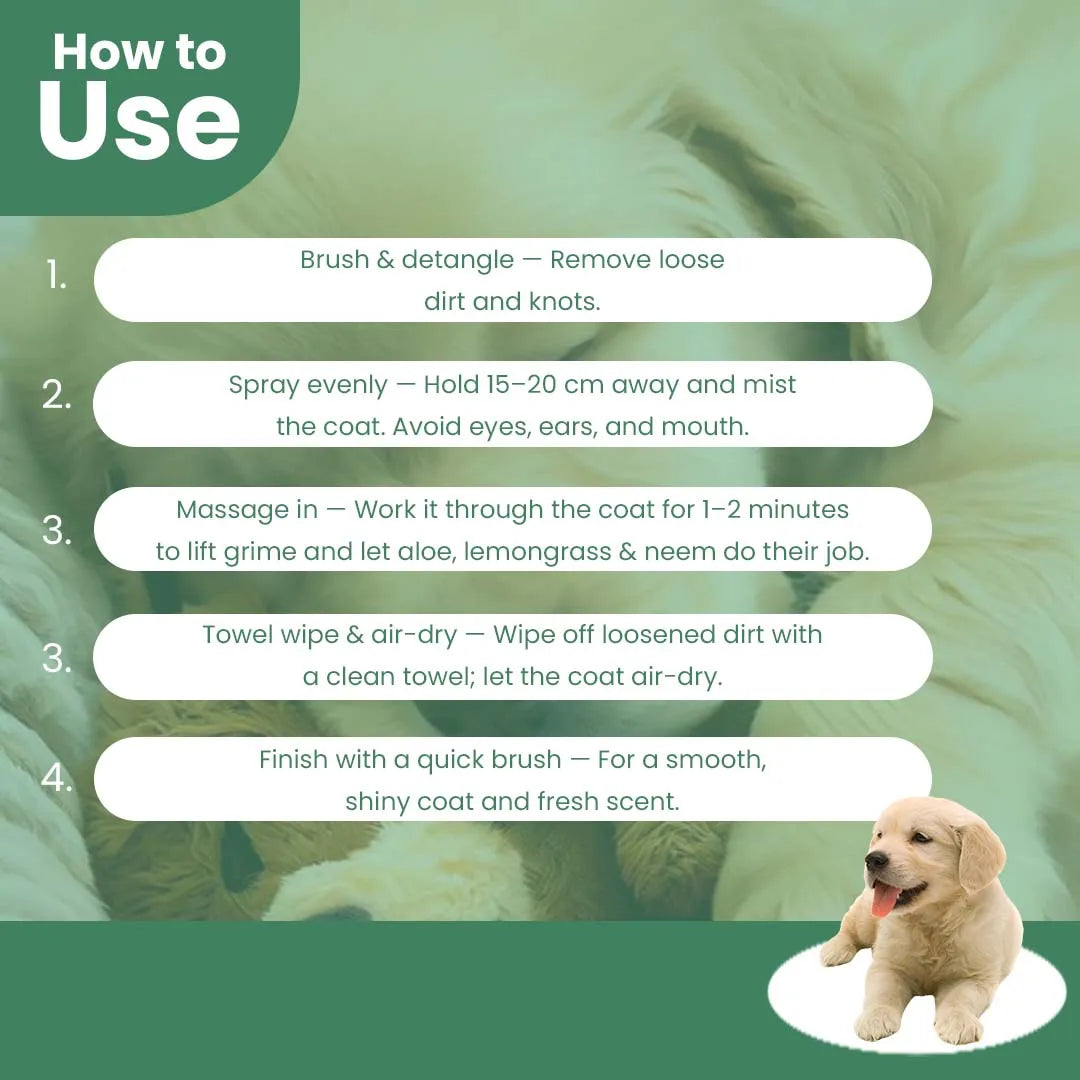 Furryfits No-Rinse Instant Dry Bath Shampoo Spray for Dogs & Cats - Neem & Aloe Vera, Waterless 200 ml