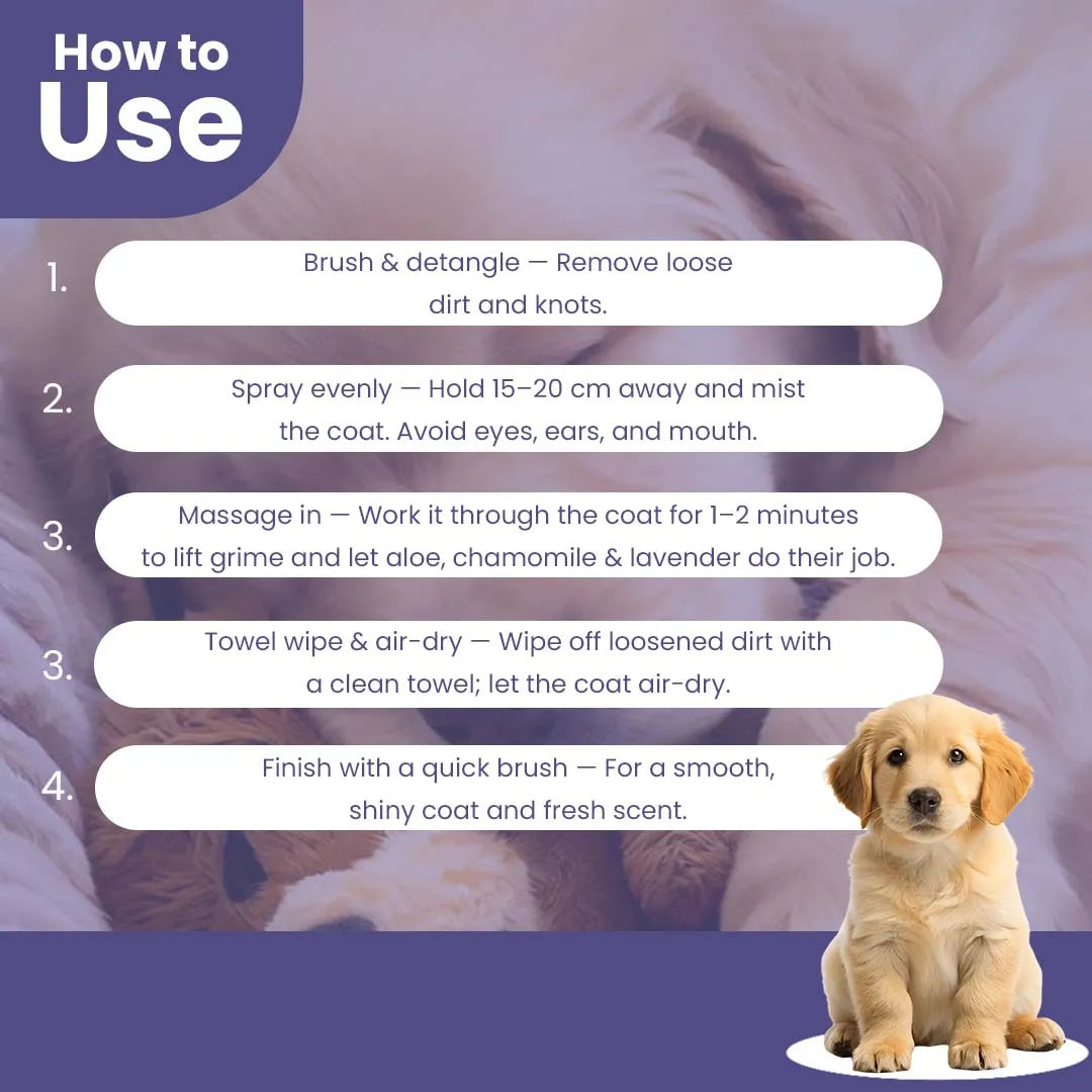 Furryfits No-Rinse Instant Dry Bath Shampoo Spray for Dogs & Cats - Lavender & Chamomile, Waterless 200 ml