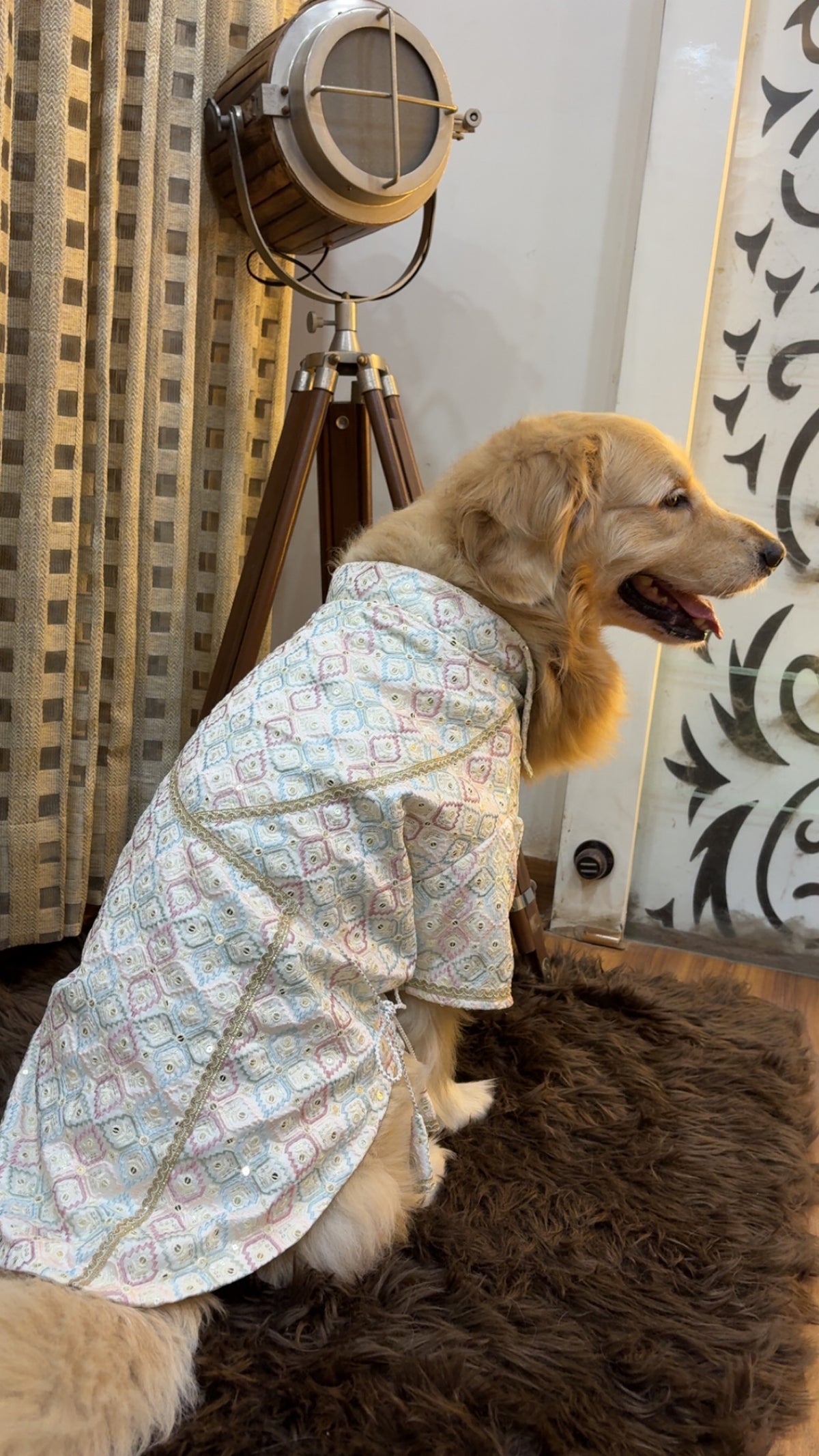 Pastel Diamond Wrap-Front Angrakha Kurta for Dogs