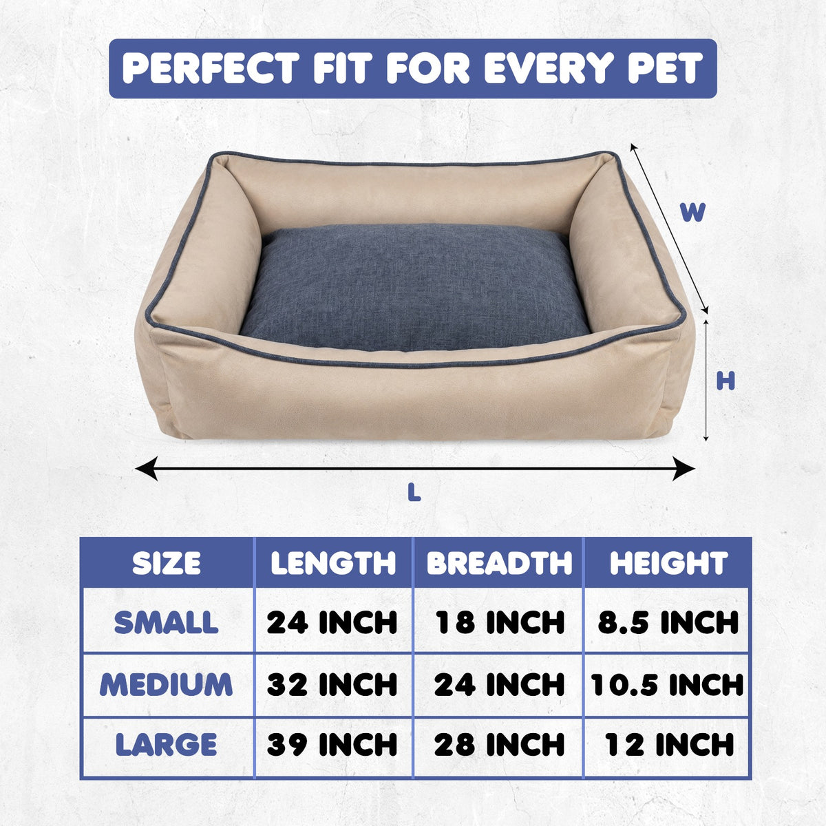 Furryfits Premium Two-Tone Dog Bed with Bolsters – Orthopedic Denim Cushion Pet Bed, Washable & Anti-Slip (Beige & Blue, Dogs & Cats)