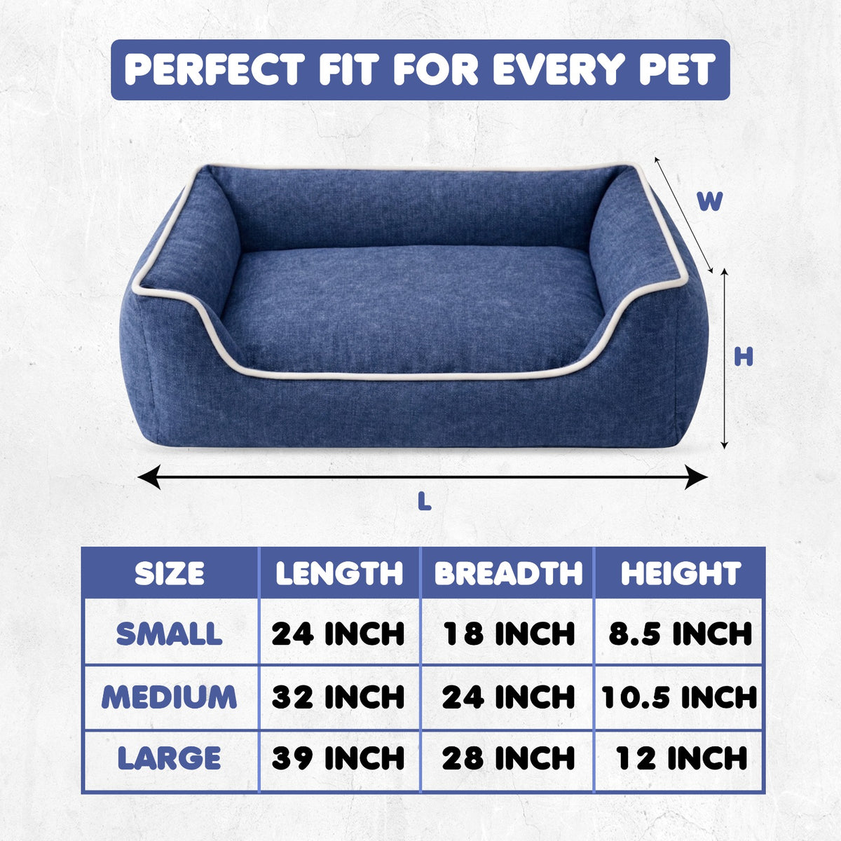Furryfits Premium Solid Dog Bed – Soft Linen Feel Orthopedic Pet Bed with Bolsters, Washable & Anti-Slip Base (Blue Grey, All Sizes Dogs)
