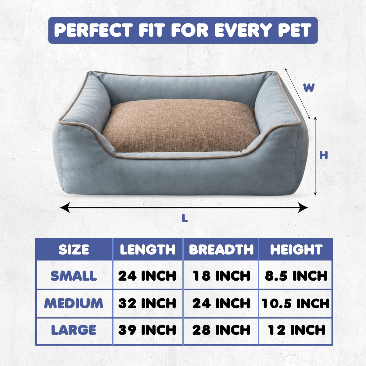 Furryfits Premium Two-Tone Dog Bed – Blue & Brown Orthopedic Pet Sofa Bed with Bolsters, Anti-Slip & Washable (Dogs & Cats)