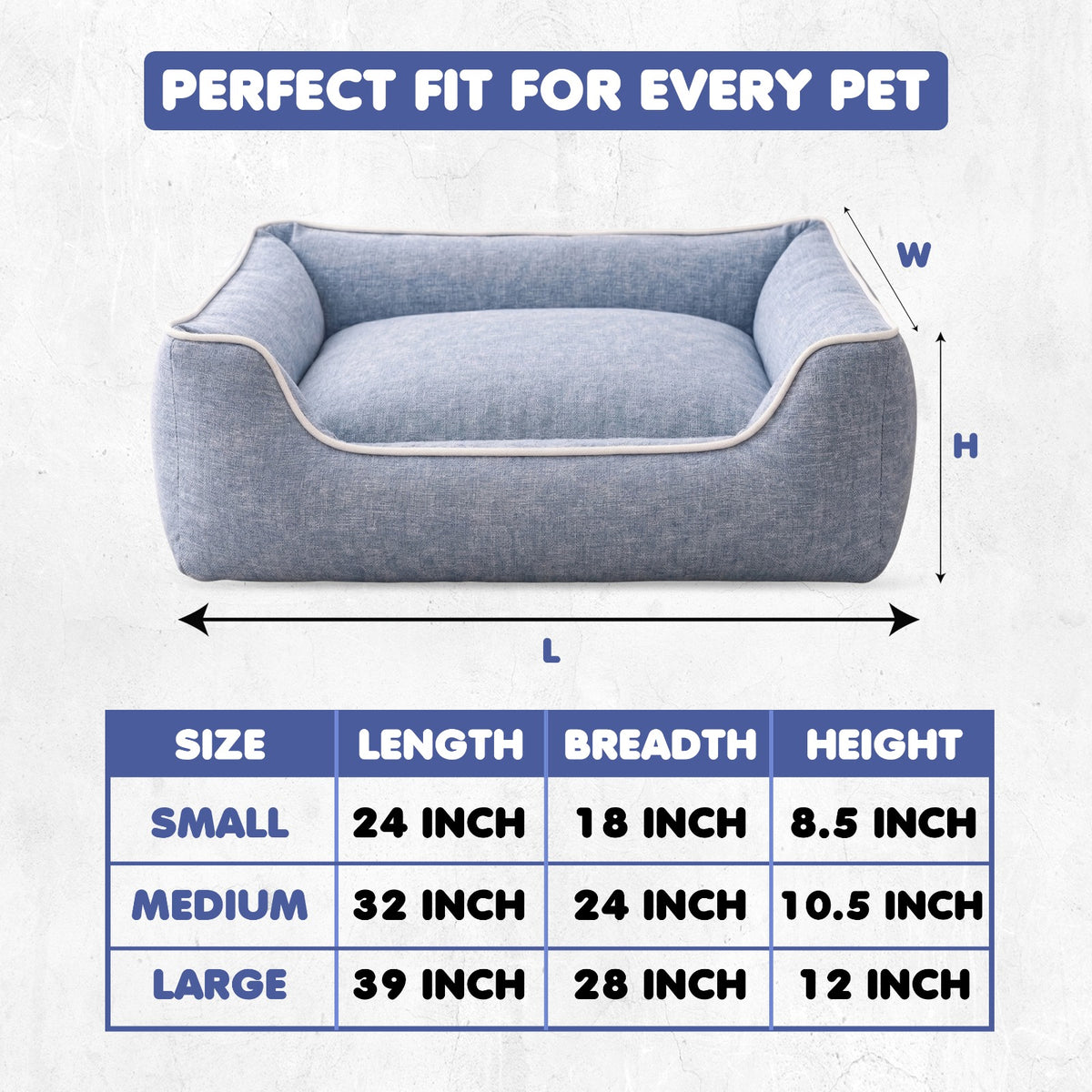 Furryfits Premium Denim Blue Dog Bed with Bolsters – Orthopedic Soft Cushion Pet Bed, Washable & Anti-Slip (Dogs & Cats)