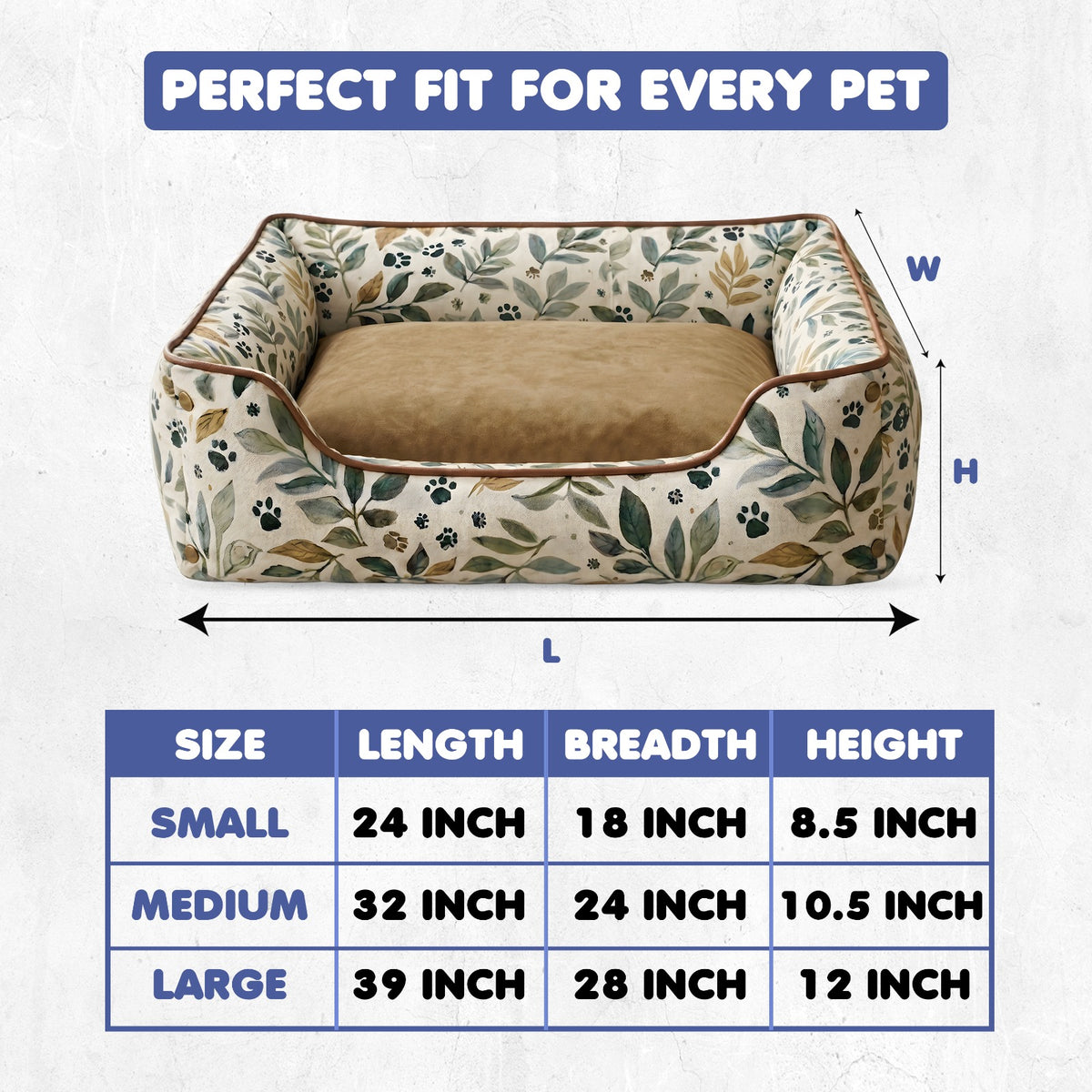 Furryfits Premium Leaf Print Dog Bed with Bolsters – Soft Botanical Pet Bed with Cushion, Anti-Slip & Durable (Dogs & Cats)