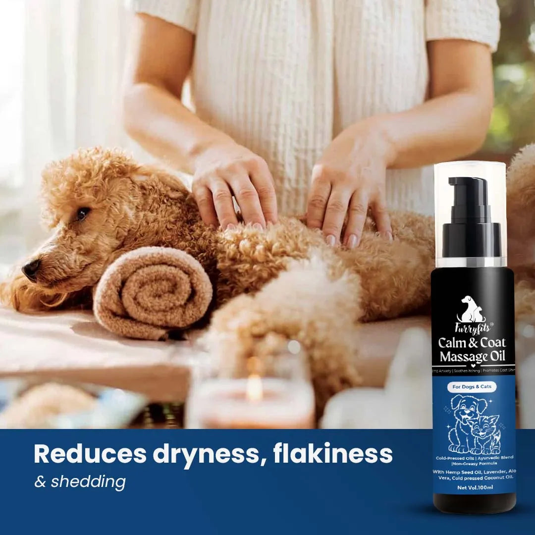 Furryfits Calm & Coat Massage Oil for Dogs & Cats - Ayurvedic Cold-Pressed Blend, 100 ml
