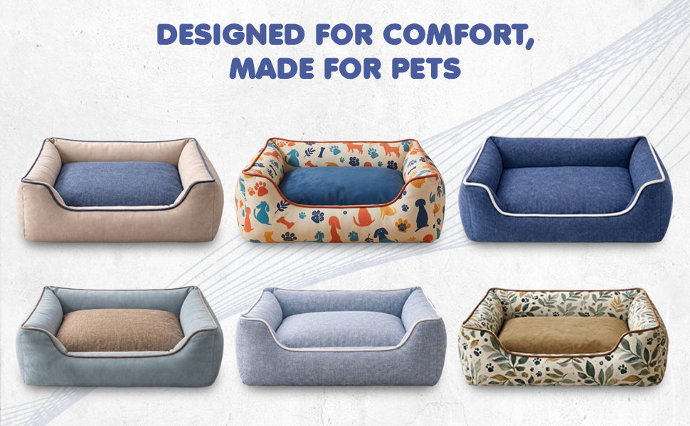 Close-up of FurryFits denim blue dog bed