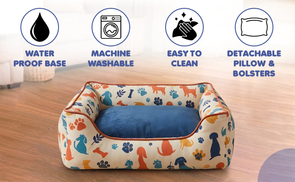 Dog print bed features