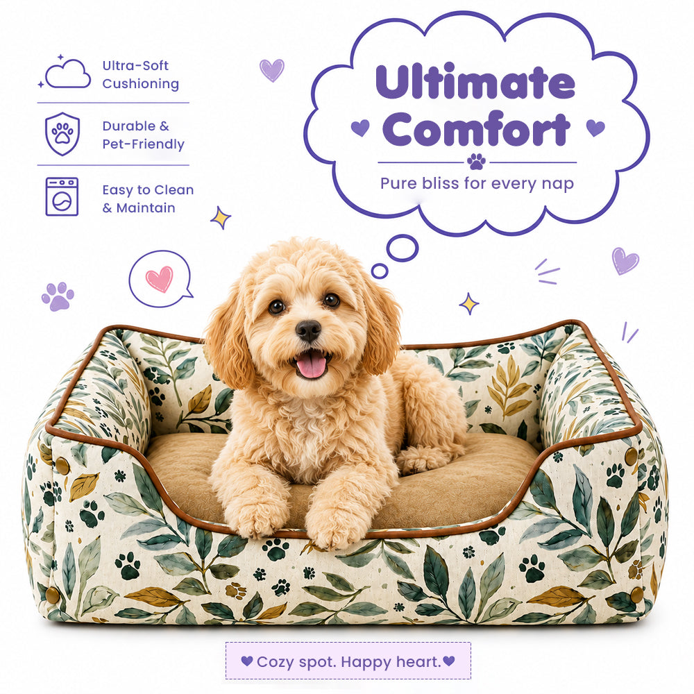 FurryFits soft botanical leaf print pet bed